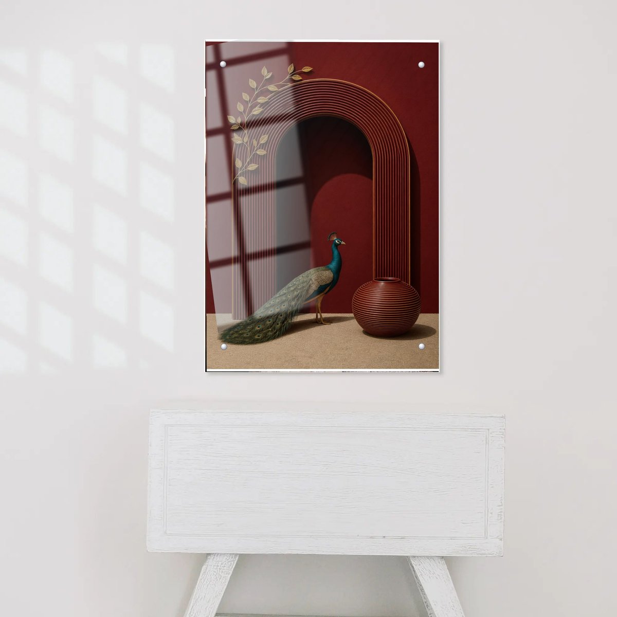 Crimson Arch Peacock Dream — Acrylic finish