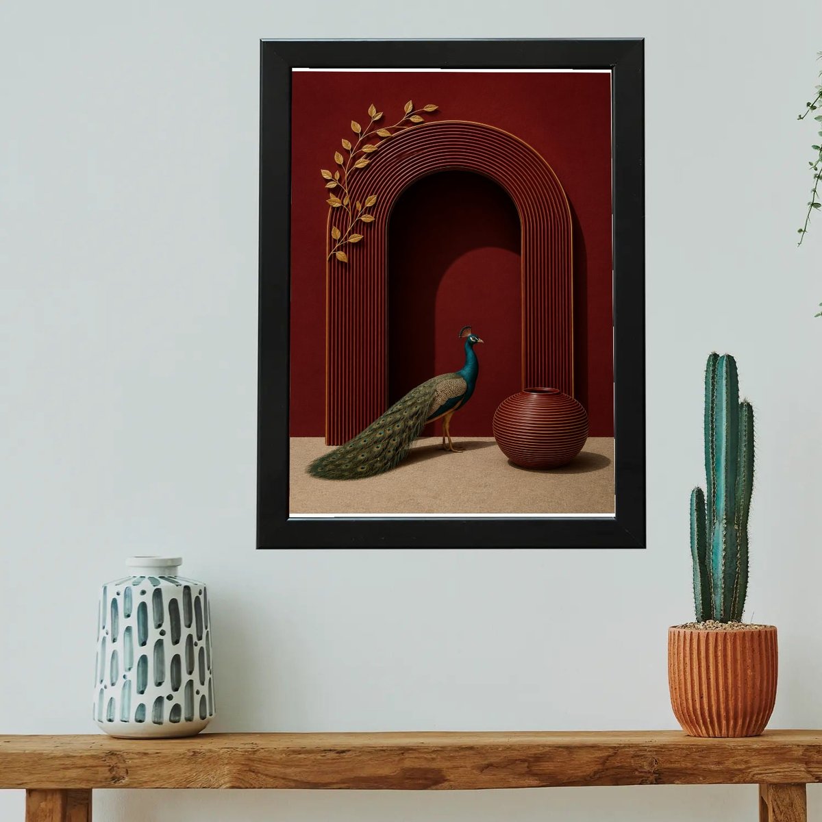 Crimson Arch Peacock Dream — Wooden finish