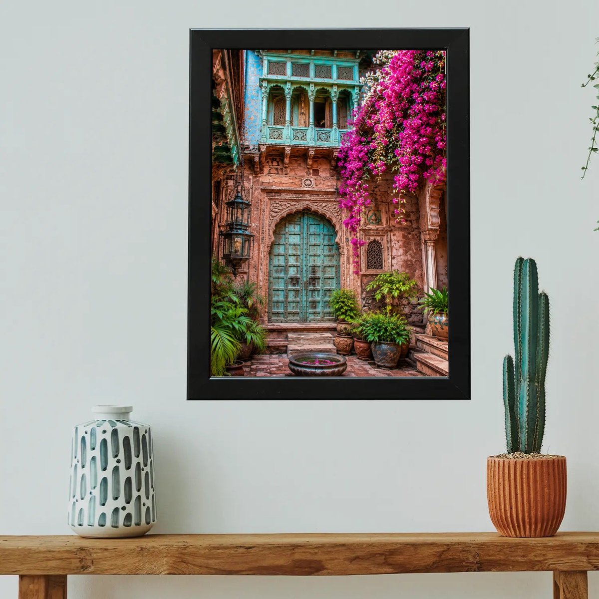 Turquoise Doorway Bloom — Wooden finish