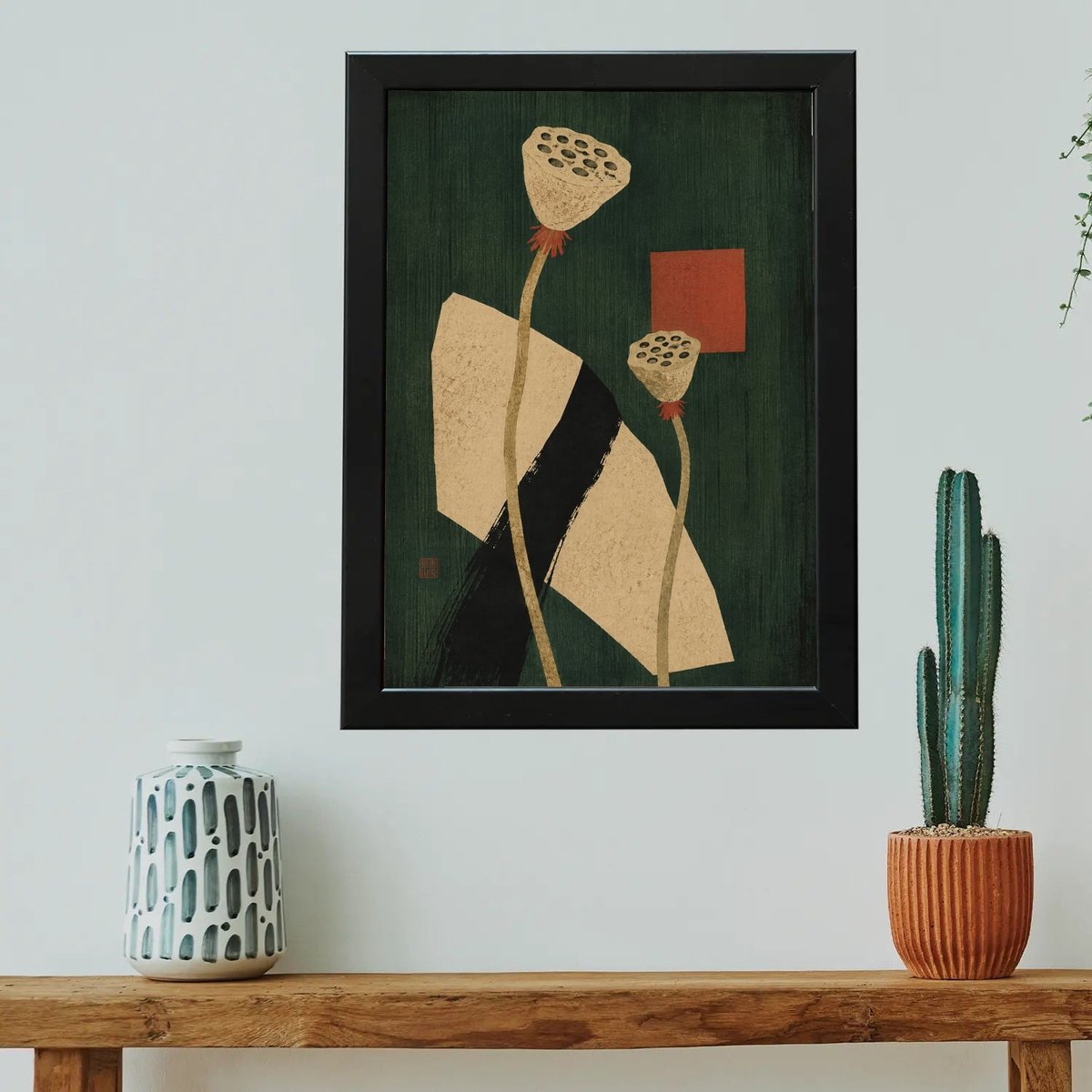 Earthy Lotus Geometric Still — Wooden finish