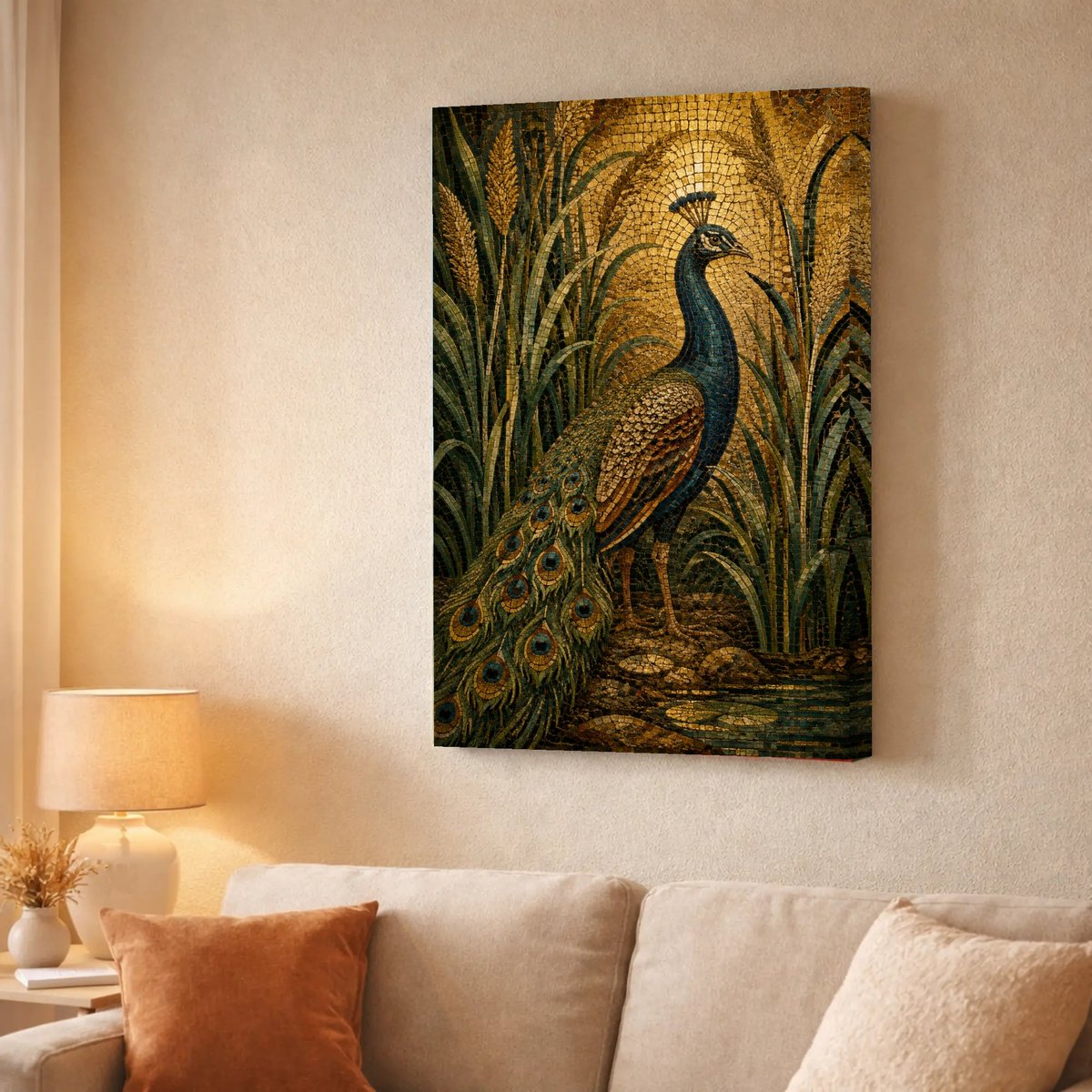 Peacock in Golden Grasses — Canvas finish