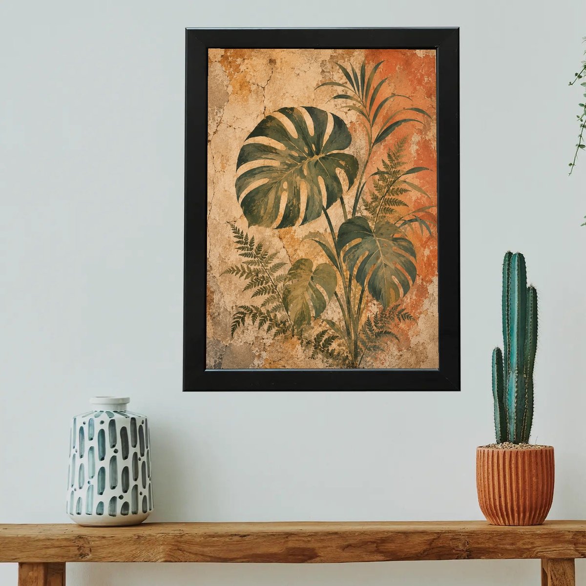 Tropical Serenity on Aged Walls — Wooden finish