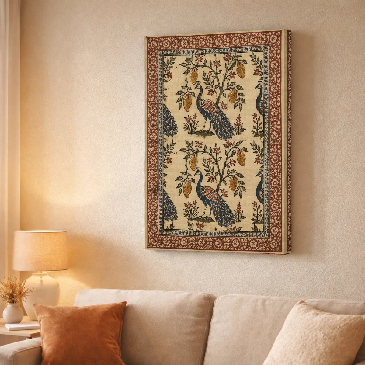 Serene Peacock Mango Tree — Canvas finish