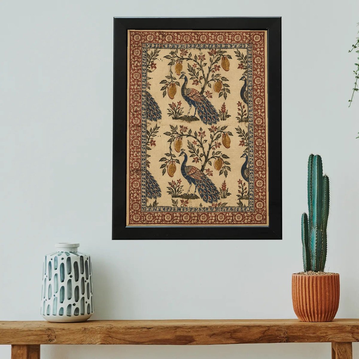 Serene Peacock Mango Tree — Wooden finish