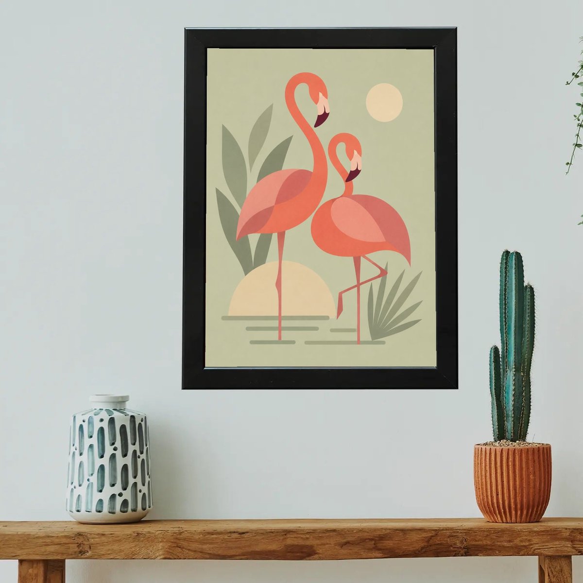 Graceful Flamingos Tropical Oasis — Wooden finish