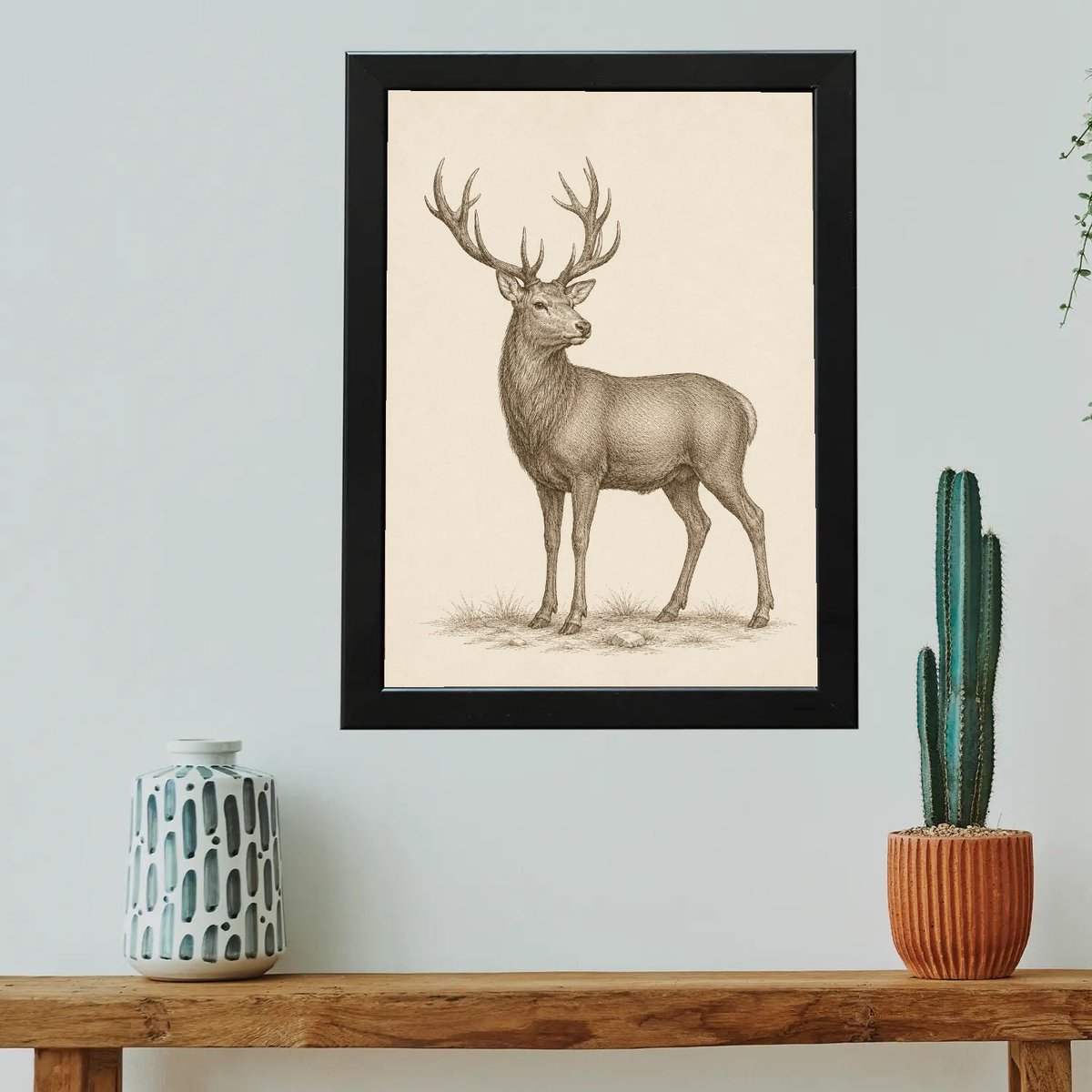 Majestic Stag Vintage Wildlife Art — Wooden finish