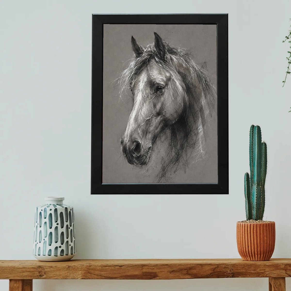Noble Steed Charcoal Art — Wooden finish