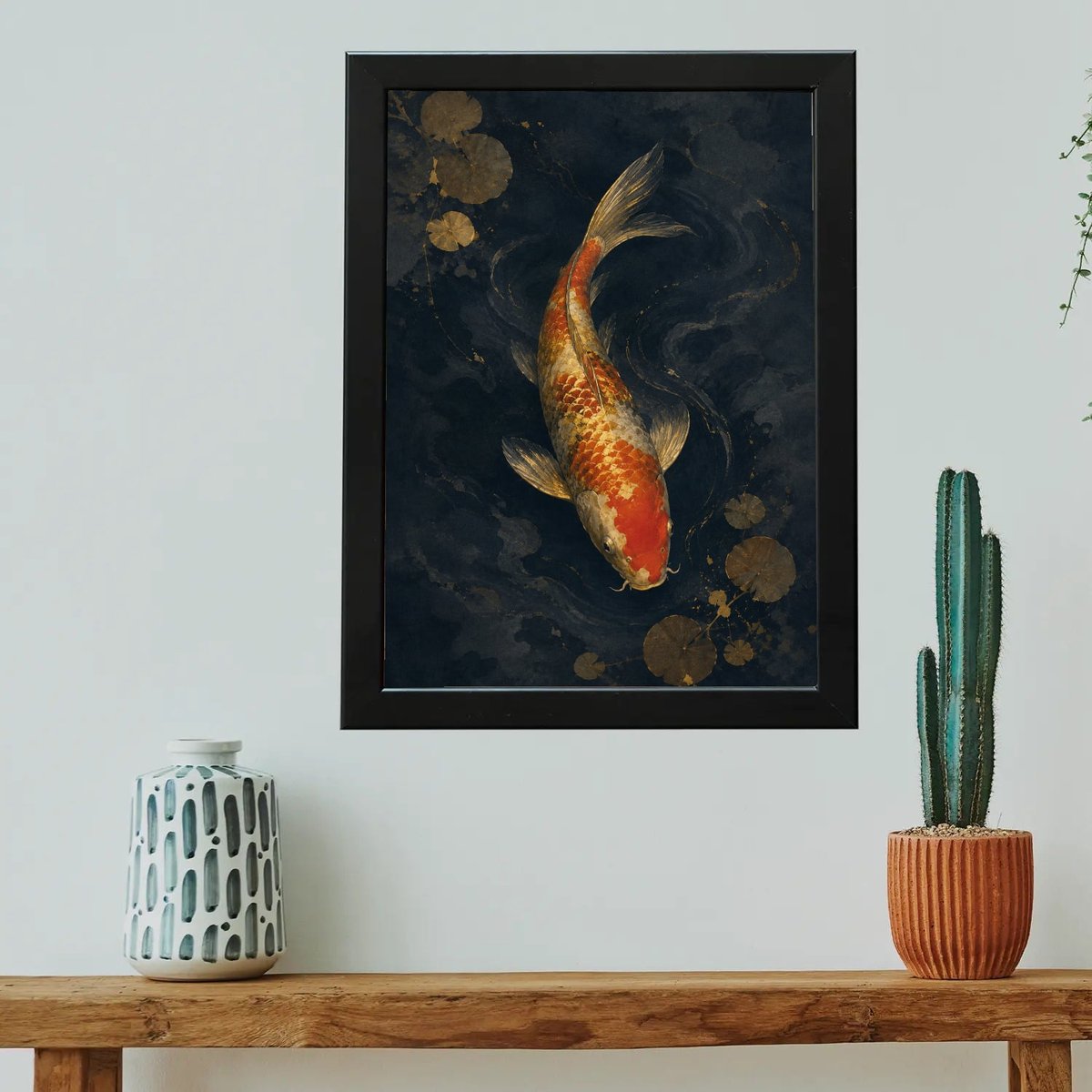 Golden Koi's Tranquil Dance — Wooden finish