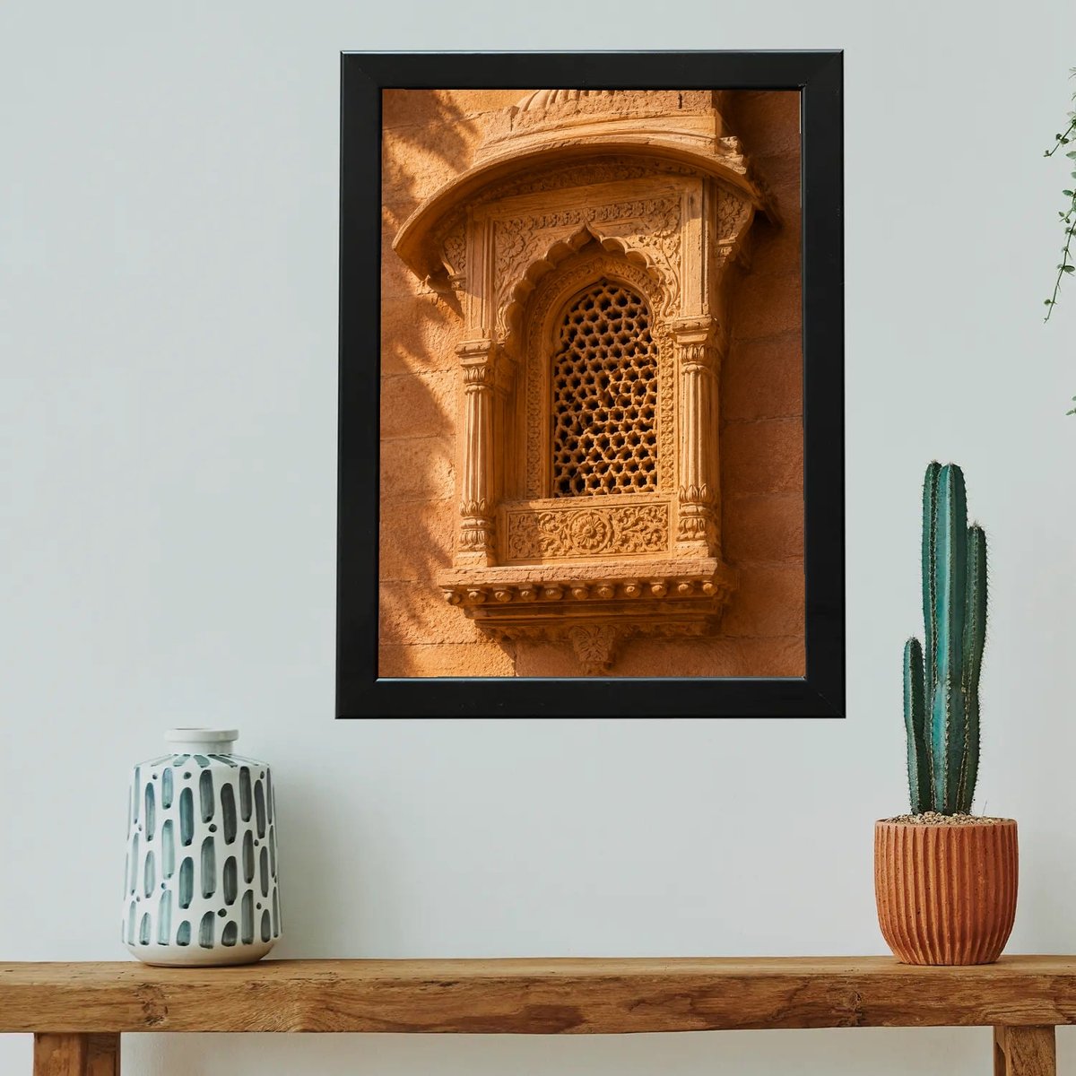 Jali Window: Sandstone Carving Art — Wooden finish