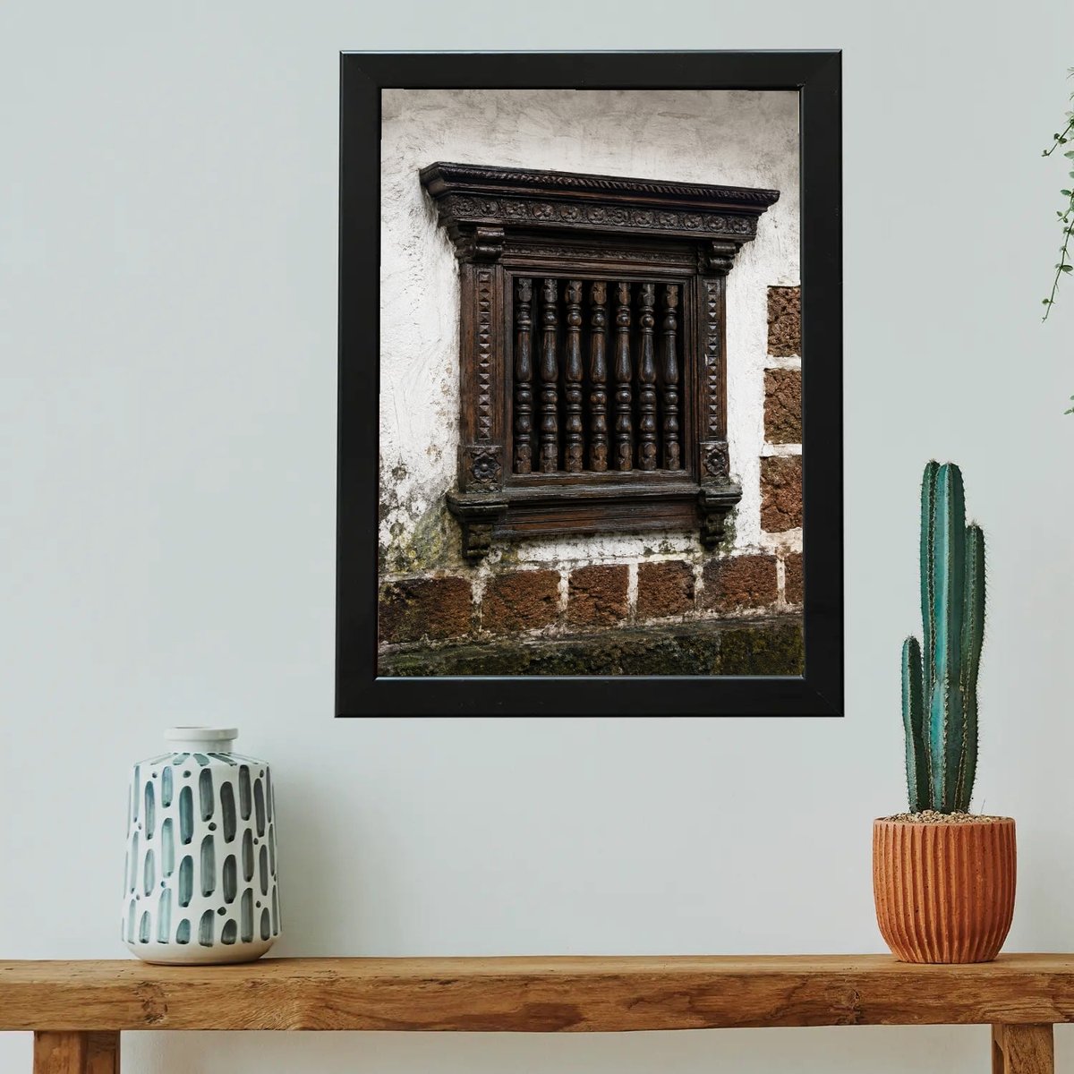 Timeless Carved Wooden Window — Wooden finish