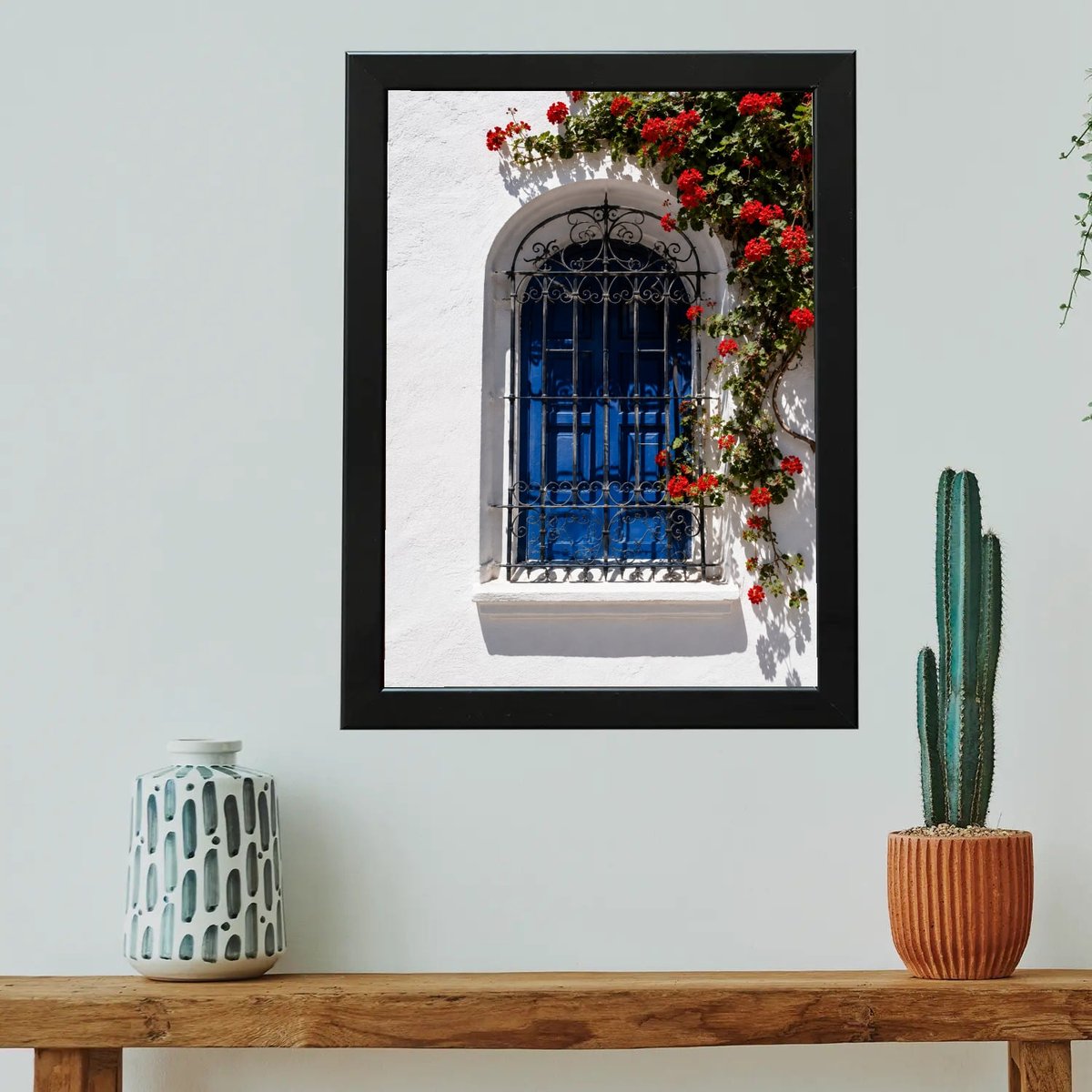 Azure Window, Crimson Bloom — Wooden finish