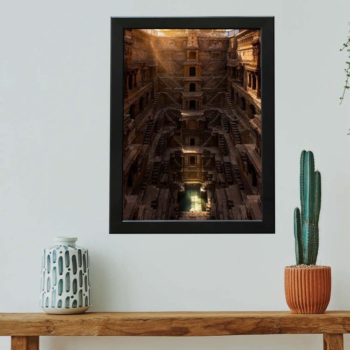 Grand Stepwell's Golden Serenity — Wooden finish