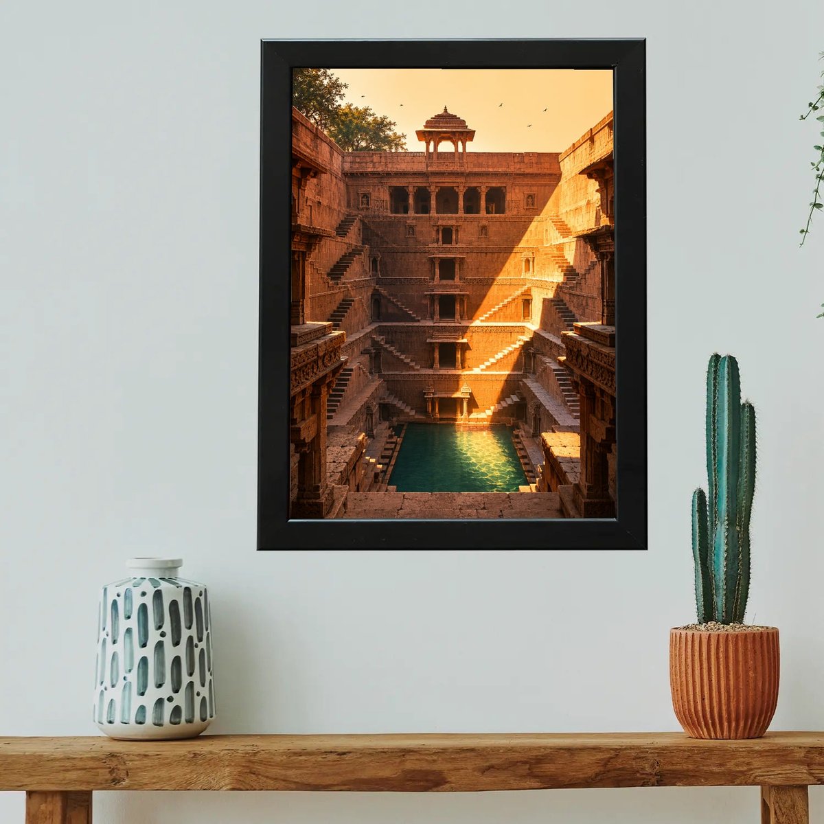 Ancient Stepwell's Golden Depths — Wooden finish