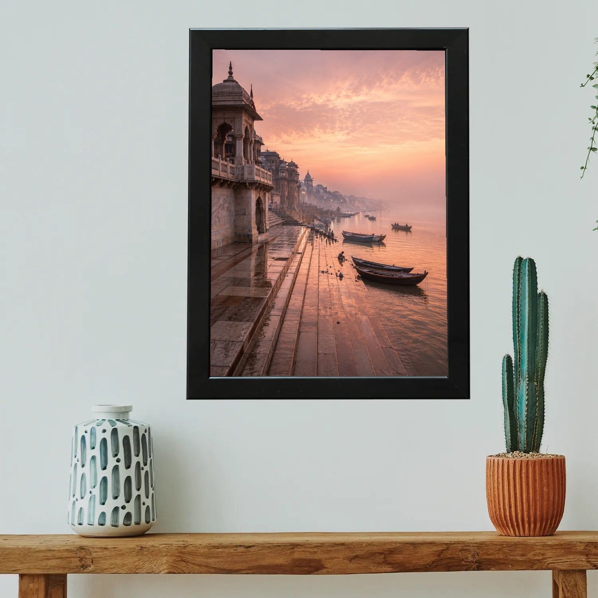 Varanasi Ghats at Dawn — Wooden finish