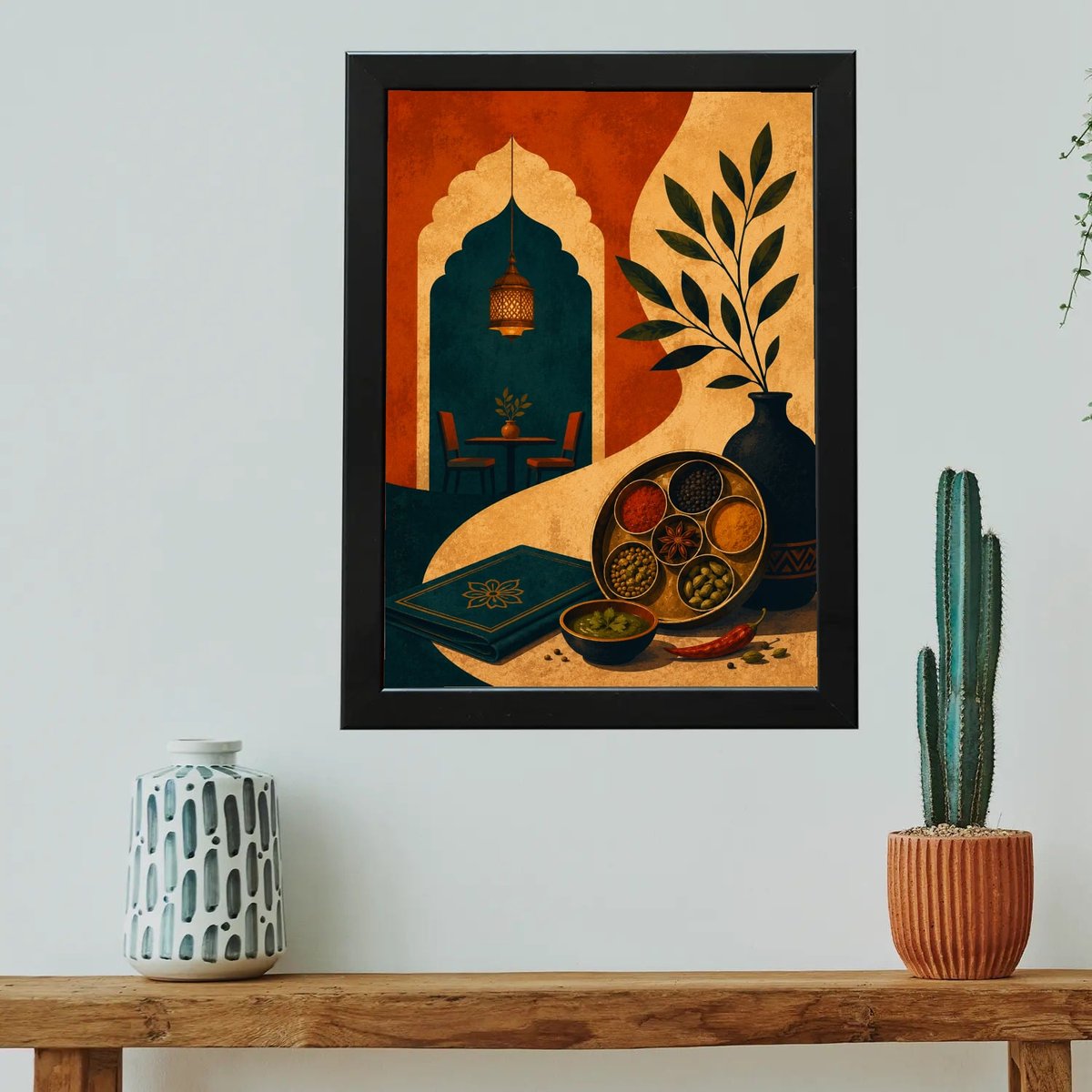 Flavors of India Canvas — Wooden finish