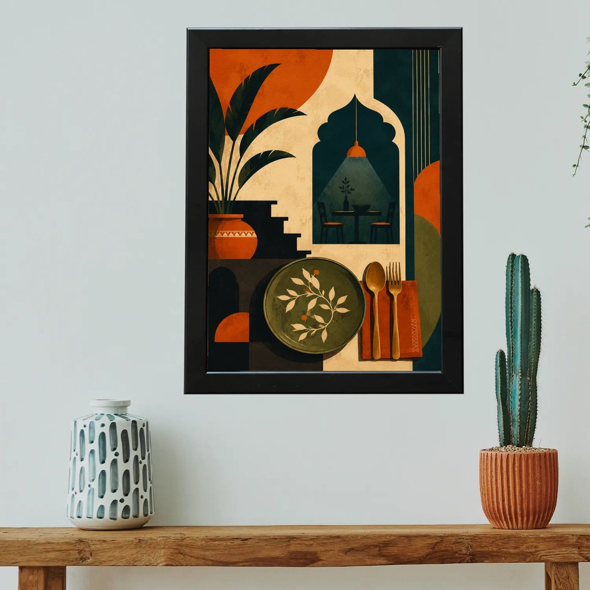 Warm Archway Dining Scene — Wooden finish