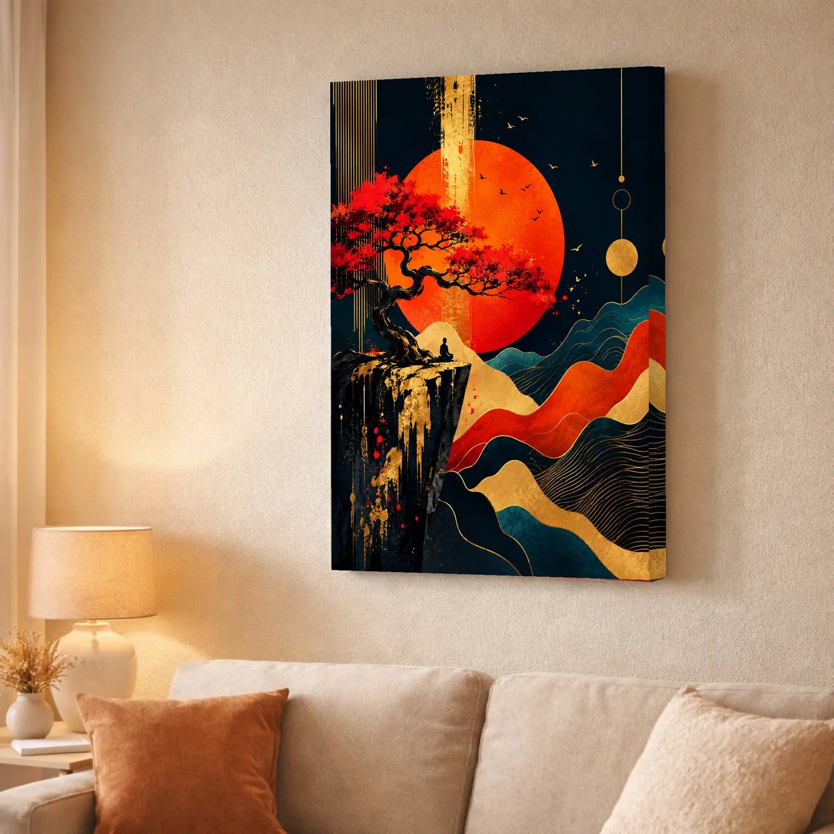 Crimson Horizon Meditation — Canvas finish