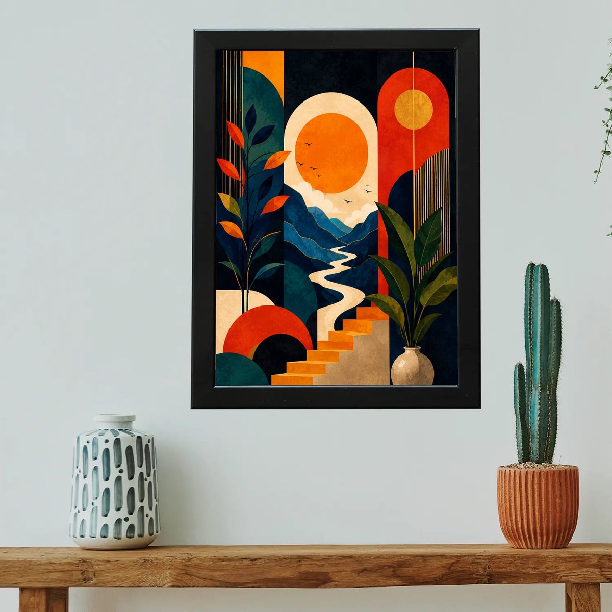 Sunlit Mountain Path — Wooden finish