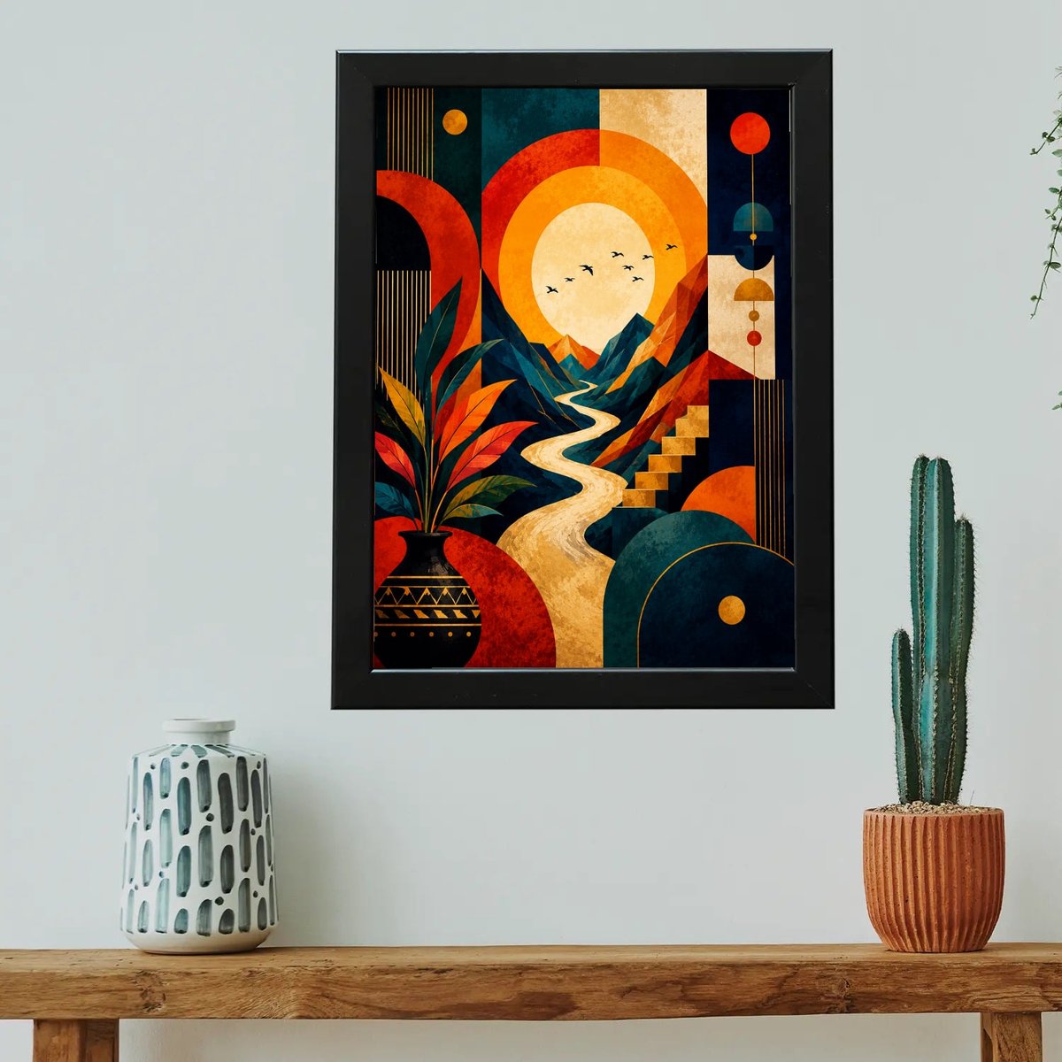 Vibrant Mountain Journey — Wooden finish