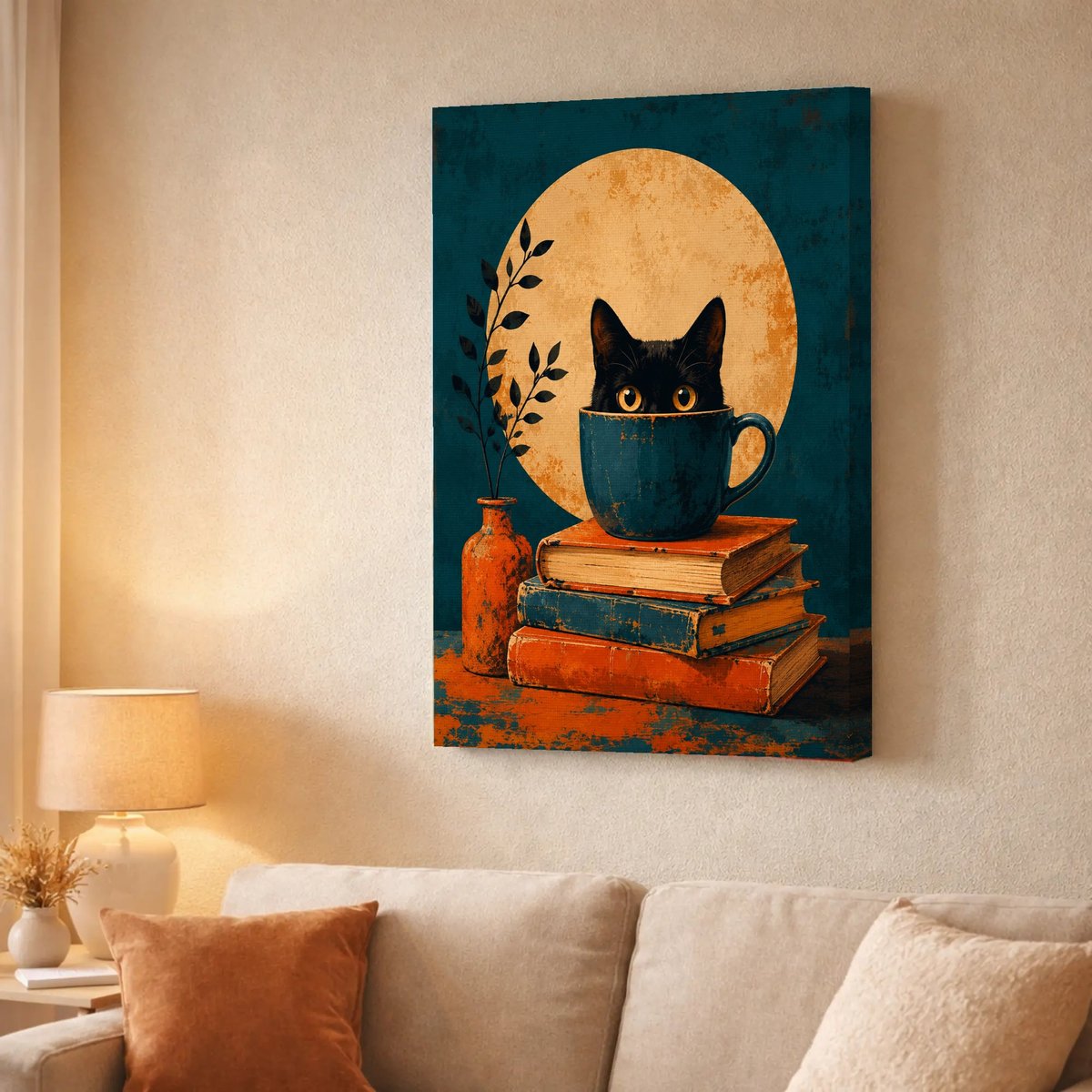 Black Cat's Bookish Moon — Canvas finish