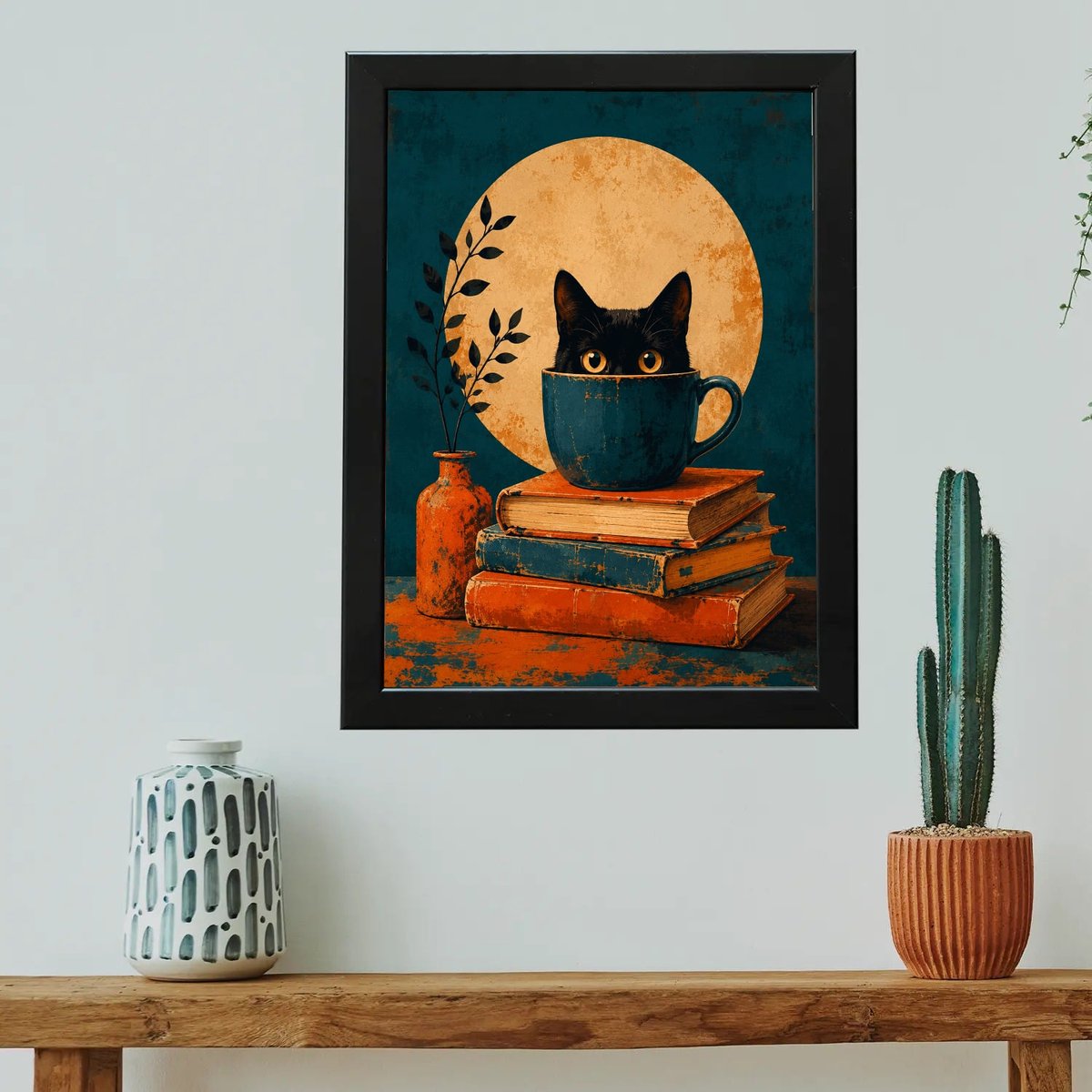 Black Cat's Bookish Moon — Wooden finish
