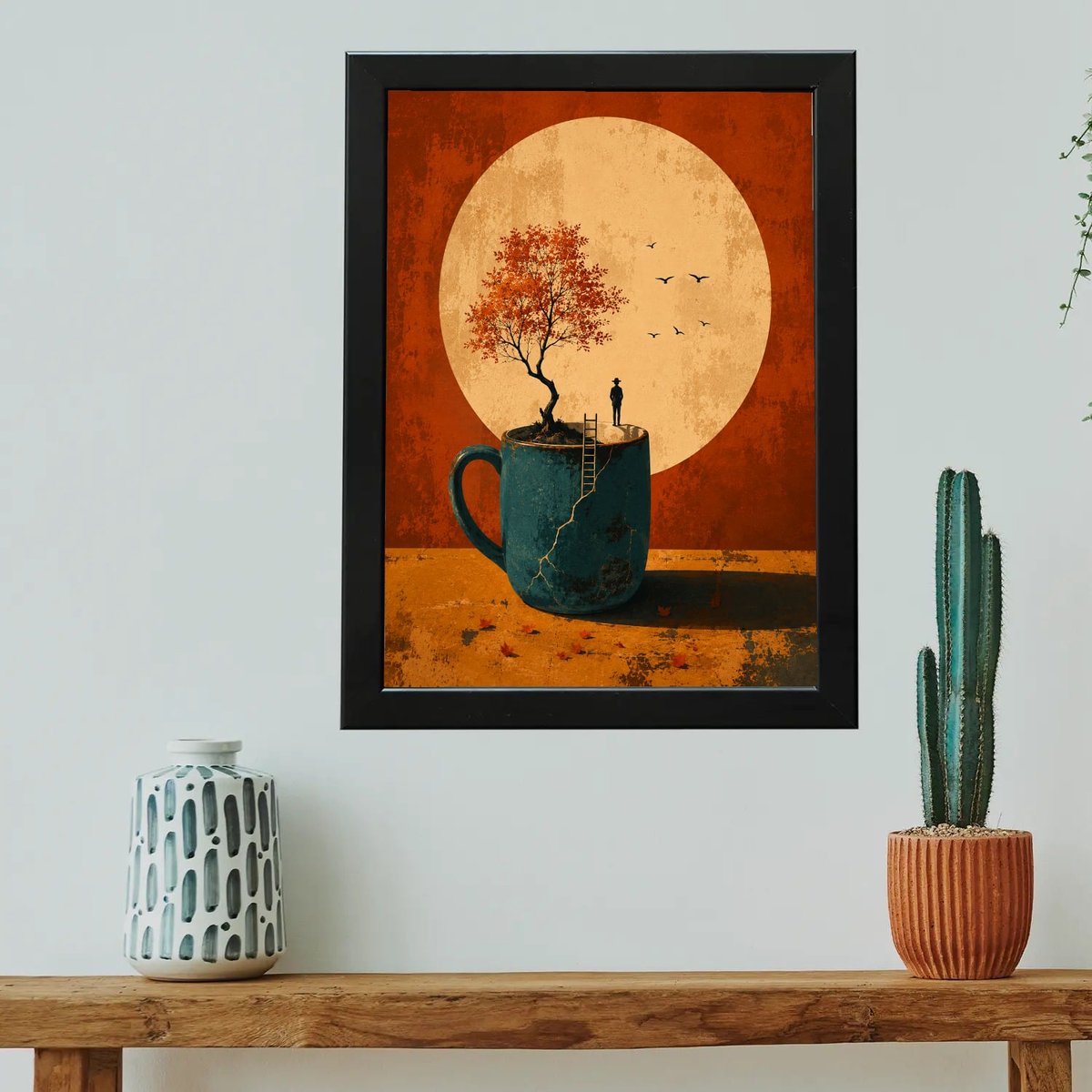 Autumn's Embrace in a Teacup — Wooden finish