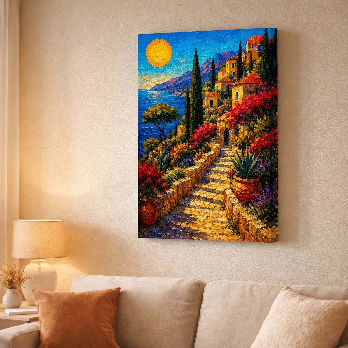 Vibrant Mediterranean Coastal Steps — Canvas finish