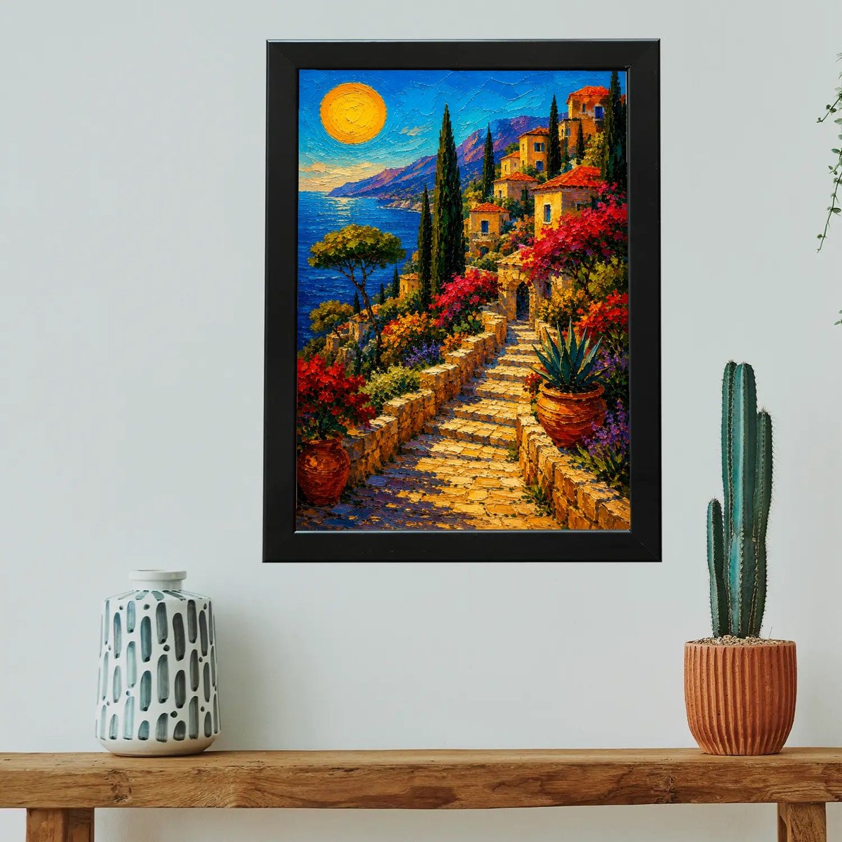 Vibrant Mediterranean Coastal Steps — Wooden finish