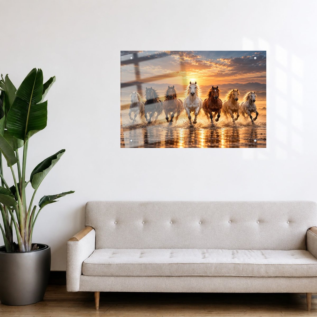 Galloping 7 Horses Sunset Wall Art — Acrylic finish