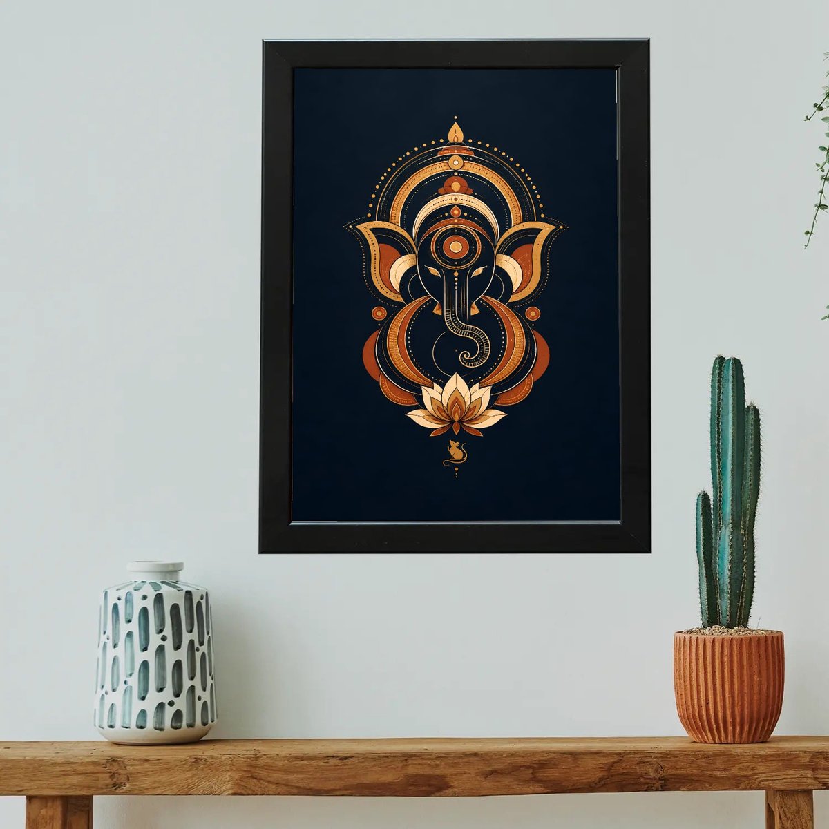 Ganesha Wall Art: Divine Geometry — Wooden finish