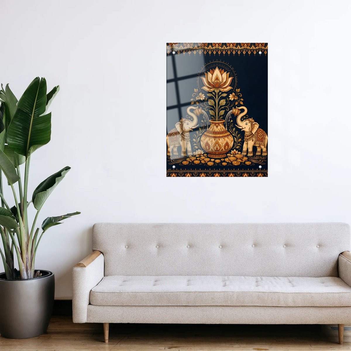 Elephant Lotus Wall Art for Prosperity โ room view 3