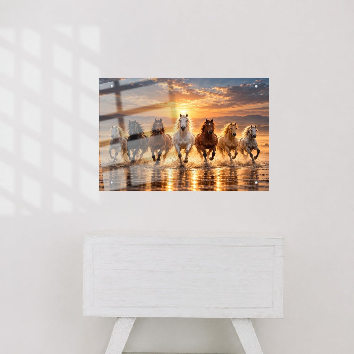 Galloping Horses Wall Art at Sunset โ room view 3