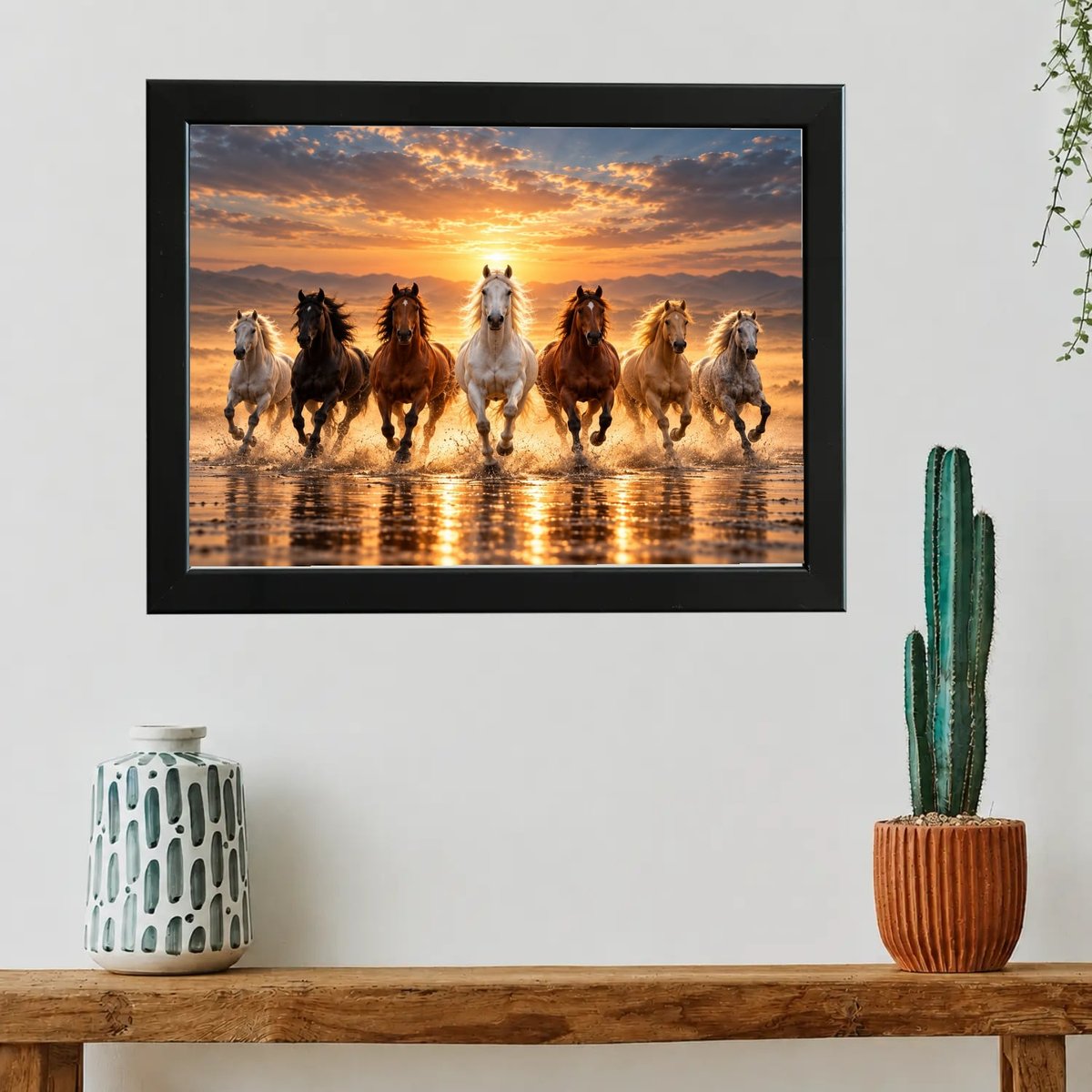Galloping Horses Wall Art at Sunset — Wooden finish