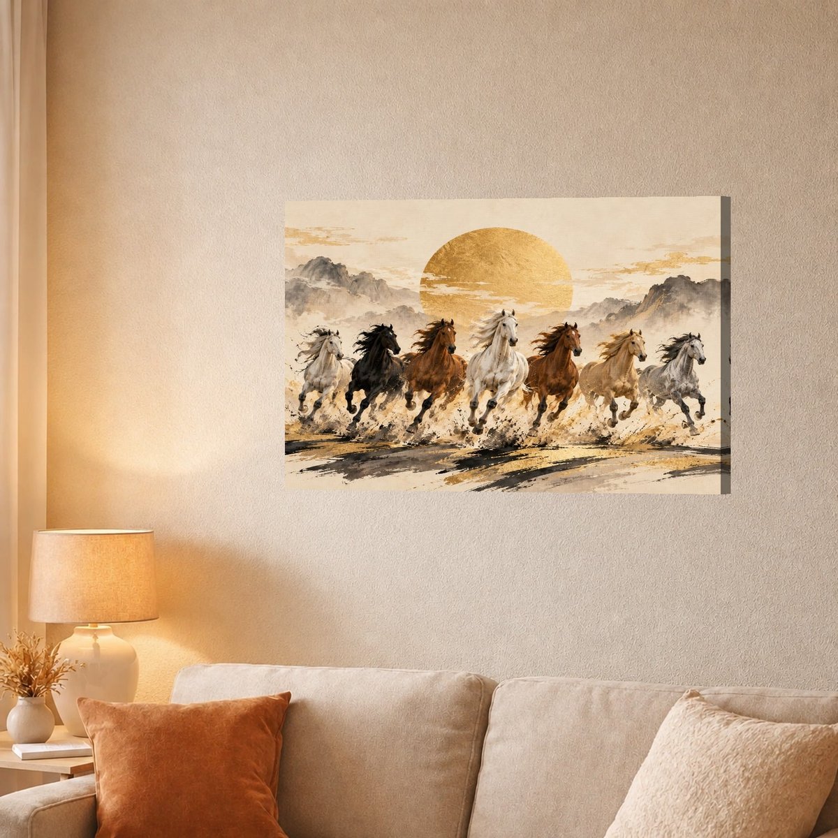 Horses Running Wall Art, Golden Dawn — Canvas finish
