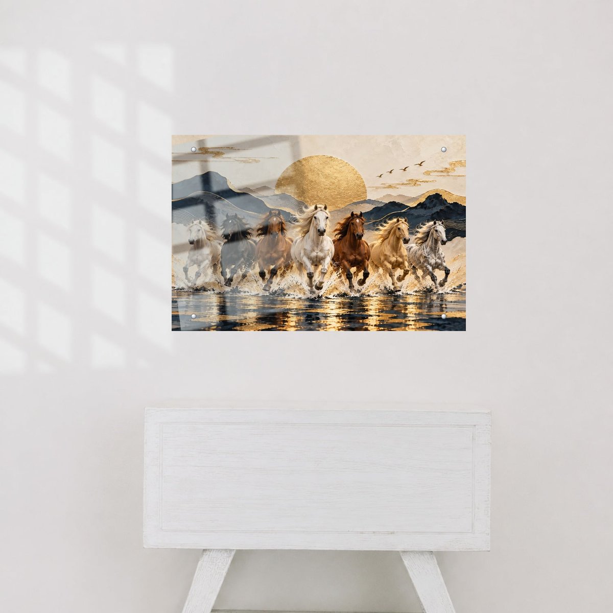 Seven Horses Wall Art: Golden Dawn โ room view 3