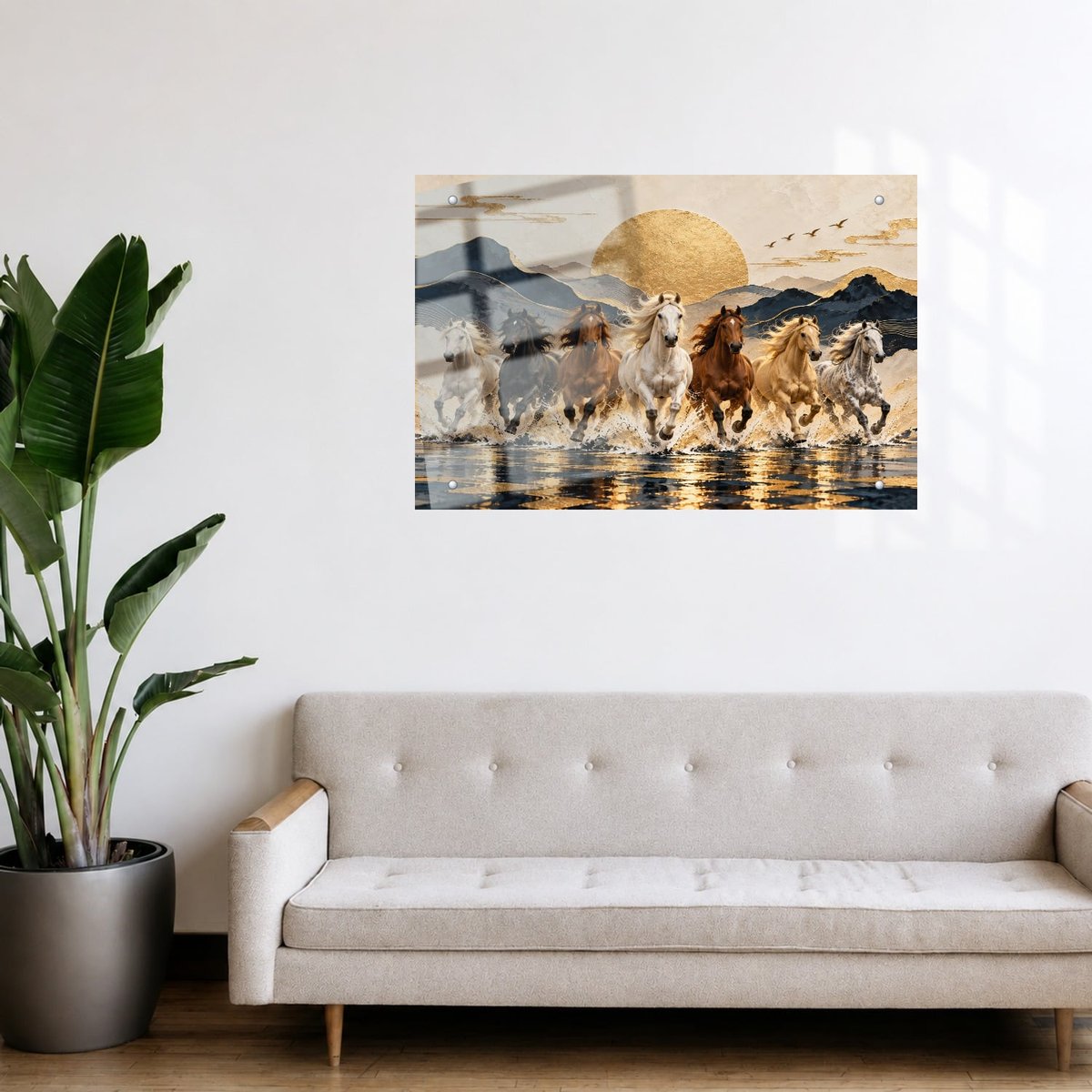 Seven Horses Wall Art: Golden Dawn — Acrylic finish