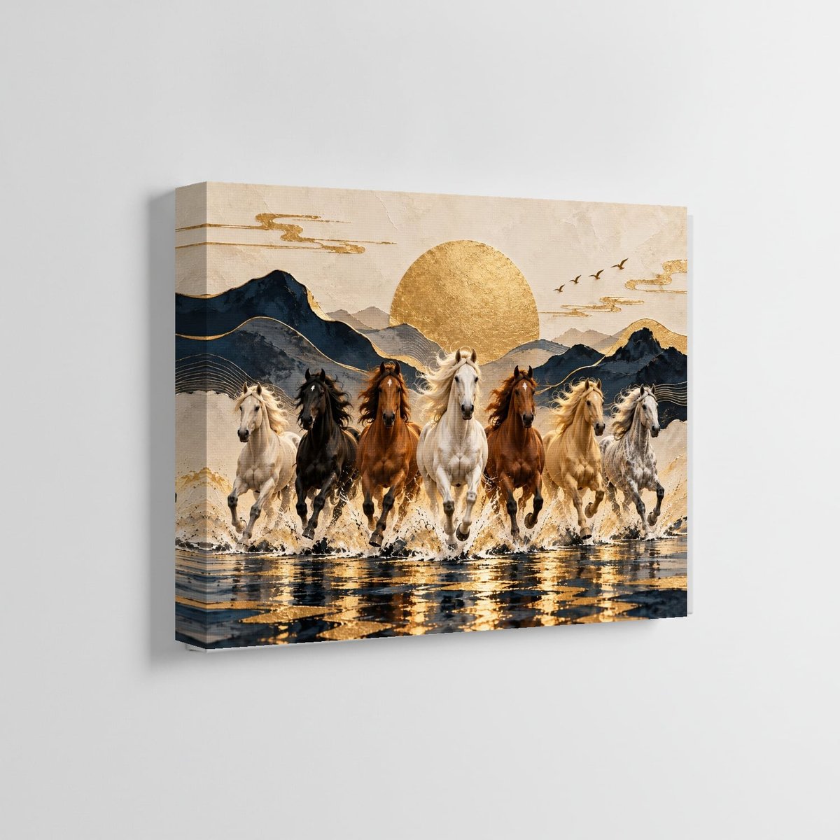 Seven Horses Wall Art: Golden Dawn โ room view 5