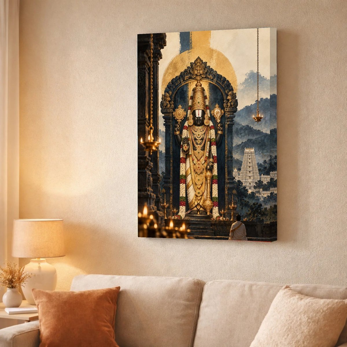 Lord Venkateswara Temple Framed Wall Art — Canvas finish