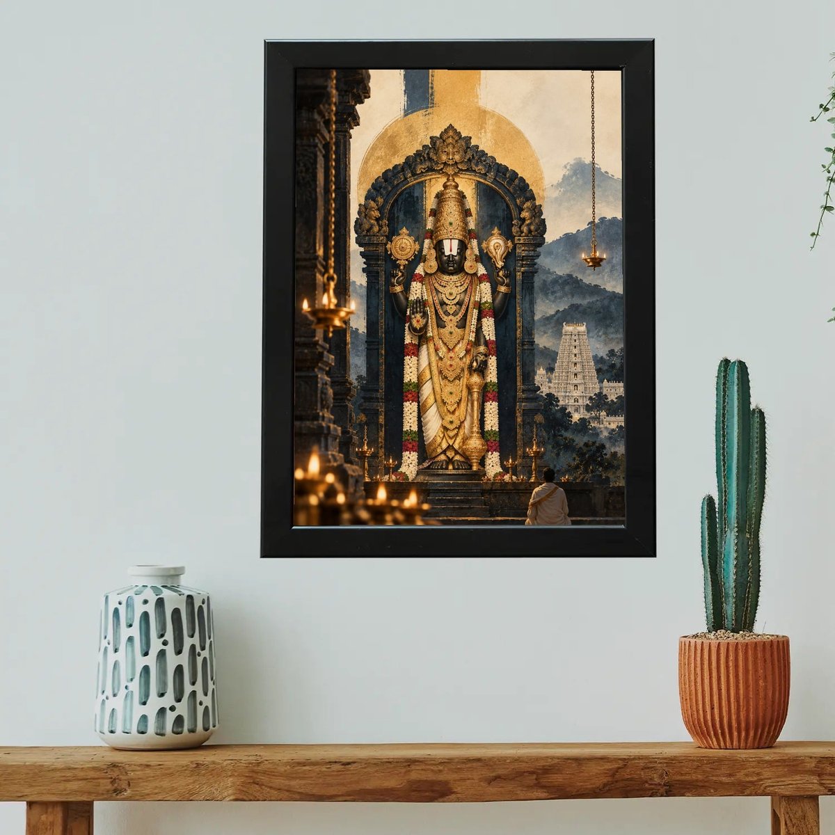 Lord Venkateswara Temple Framed Wall Art — Wooden finish